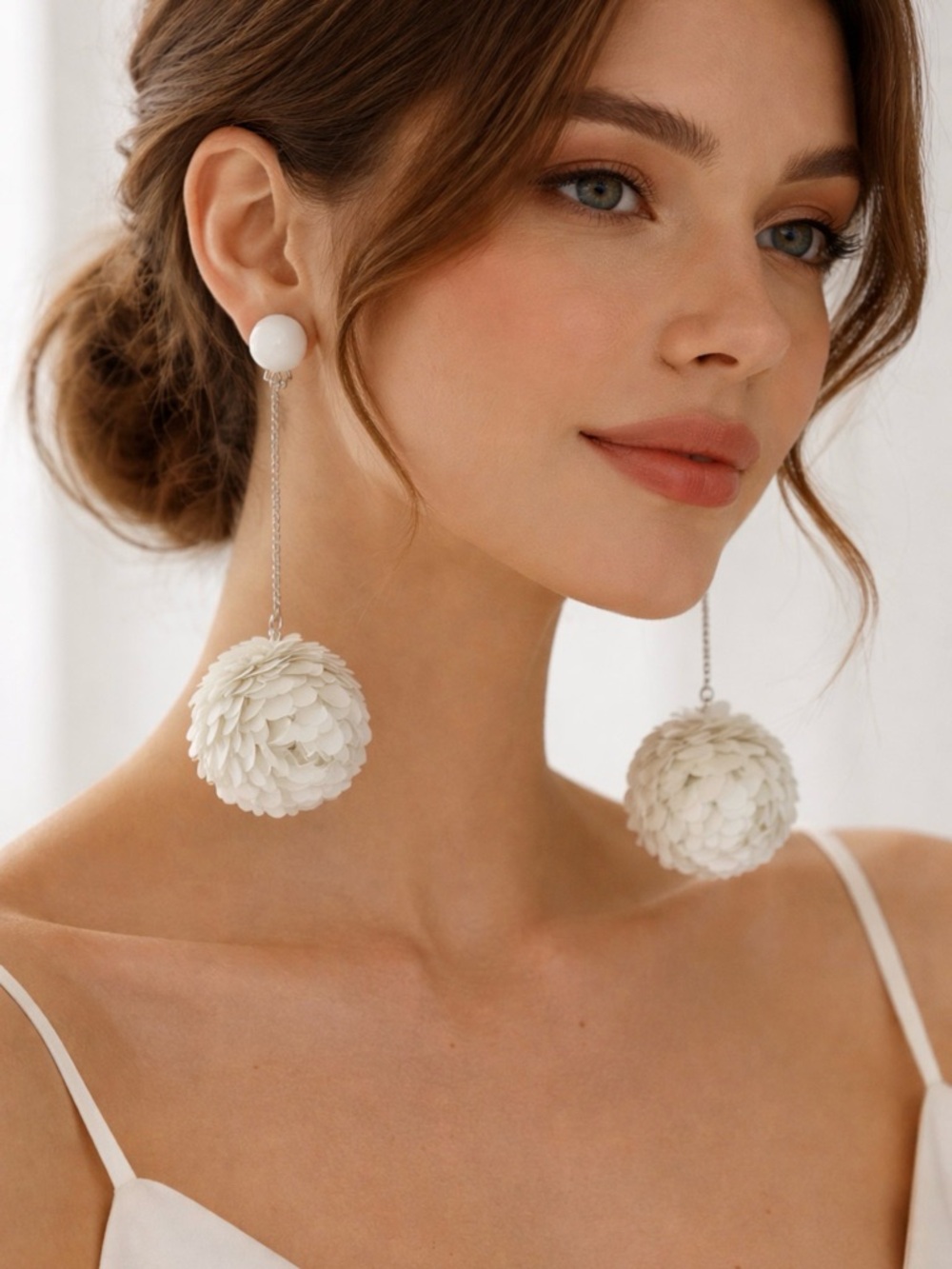 PRADA 2016 Runway White Floral Drop Earrings
